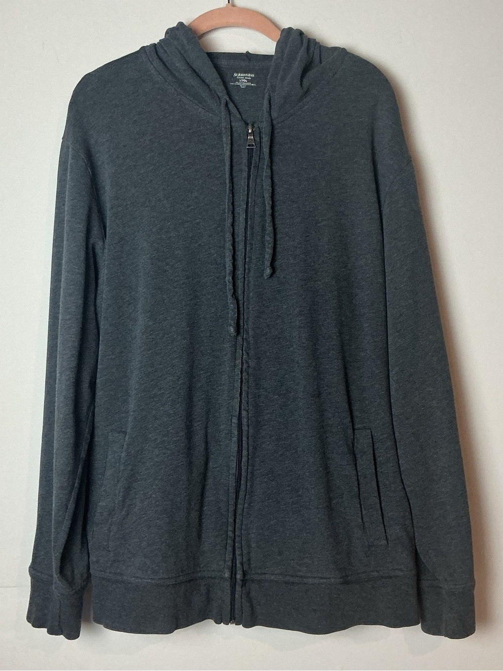 St John’s Bay Men's Gray Full-Zip Hoodie w/ Pockets Size LT